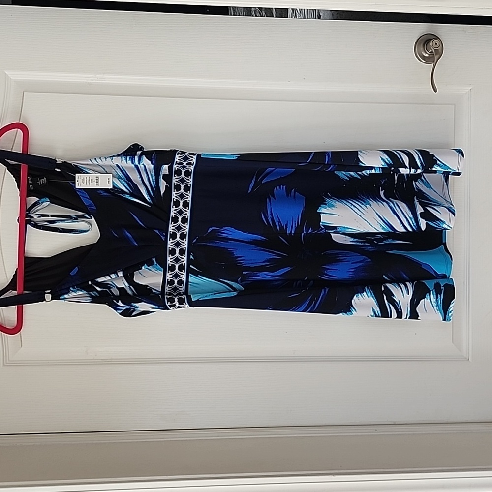 White House Black Market Black and Blue Floral Sundress